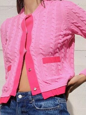 Zara Bright Pink Cable Knit Cardigan